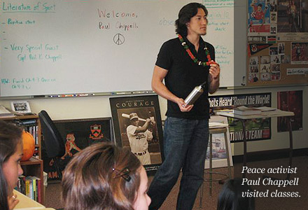 Peace activist Paul Chappell visited classes.